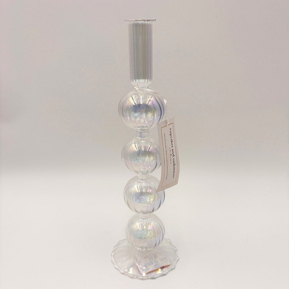 Cupcakes and Cashmere Iridescent Glass Stacked Bubble Taper Candle Holder